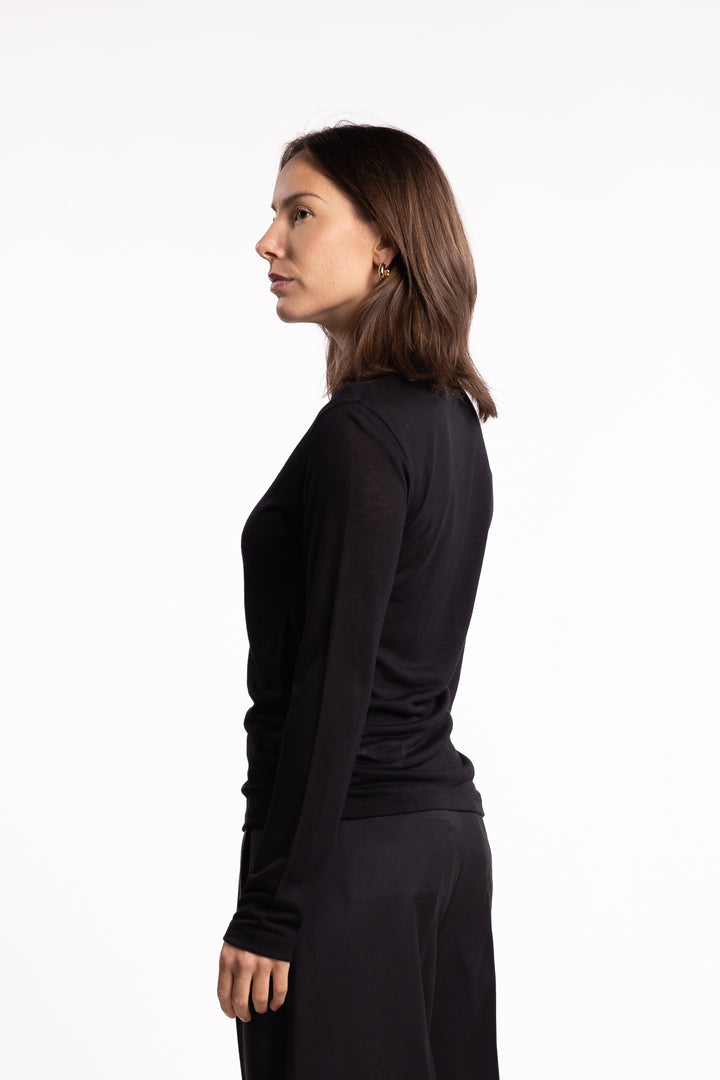Lyocell Cashmere Mock Neck Top- Black