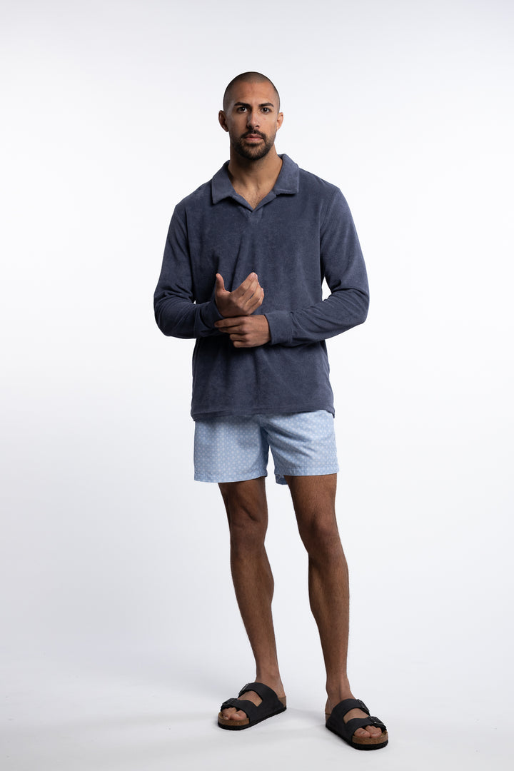 Riviera Terry Polo Long Sleeve Smokey Blue
