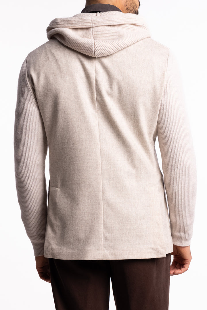 Knitted Hooded Wool Blazer Beige