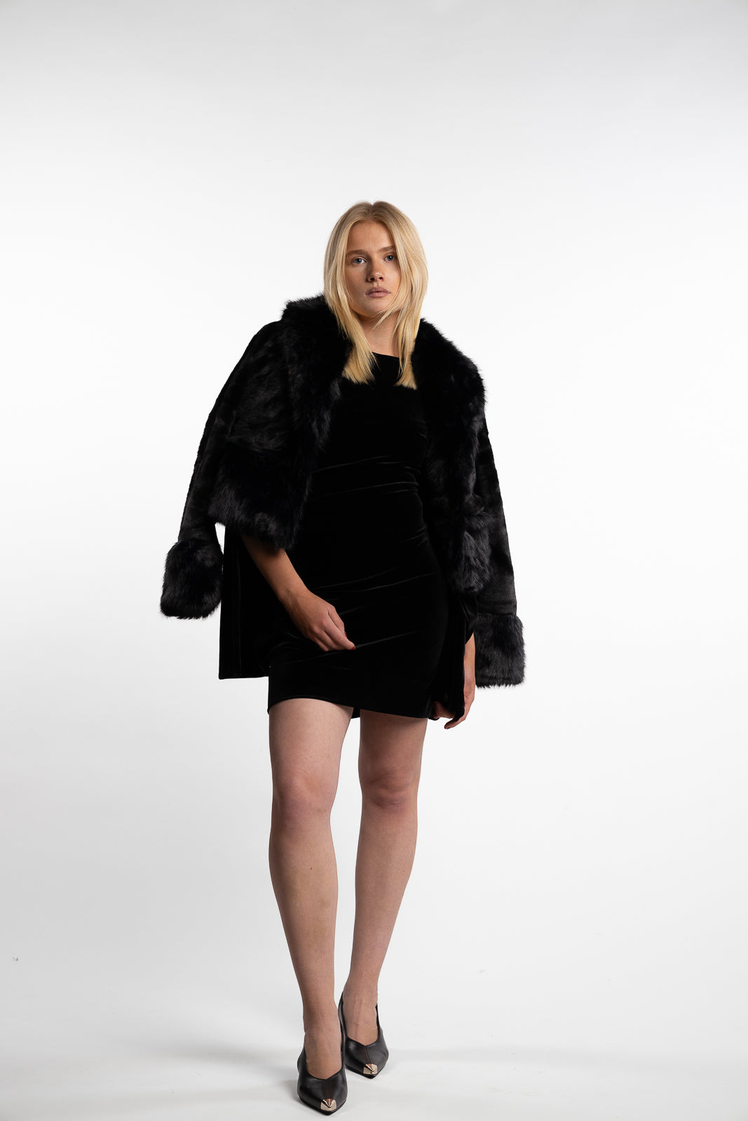 Adina Fake Fur Jacket- Black