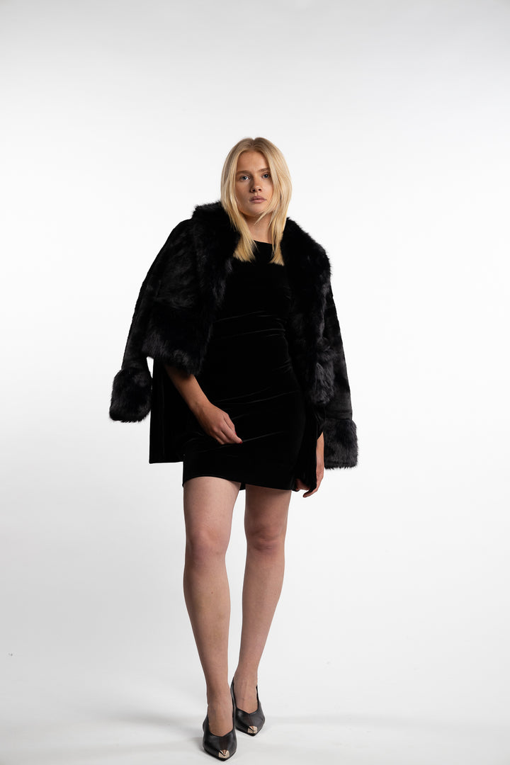 Adina Fake Fur Jacket- Black