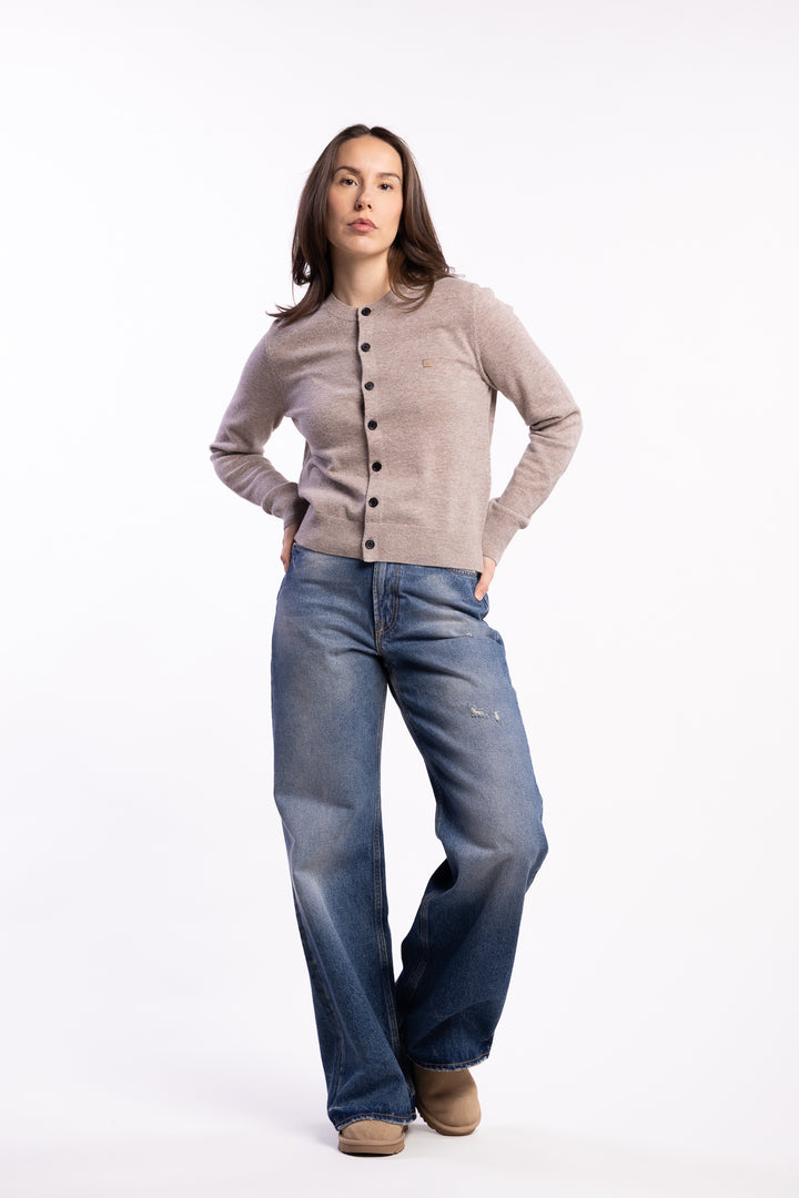 Fitted Cardigan Yak Wool- Greige Melange