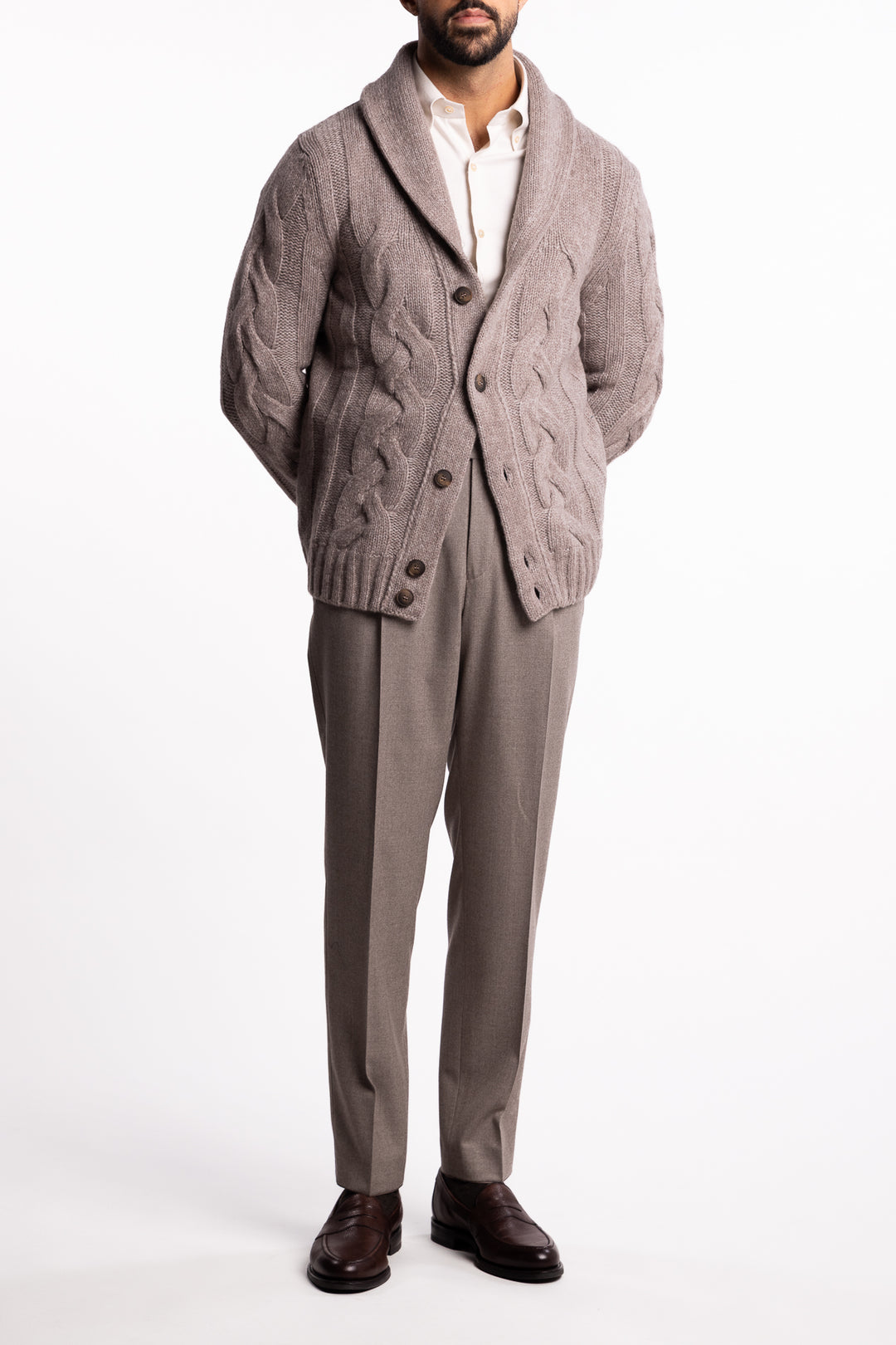 Wool Cable Knit Cardigan Beige