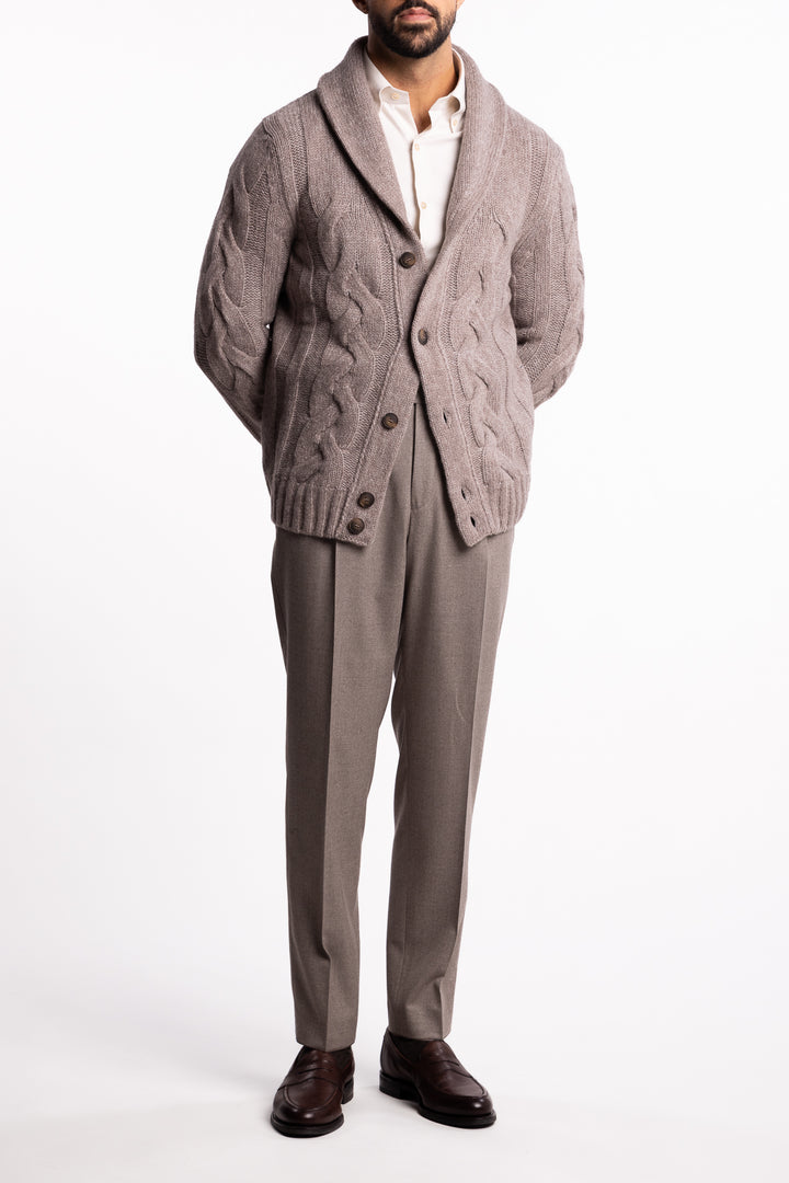 Wool Cable Knit Cardigan Beige