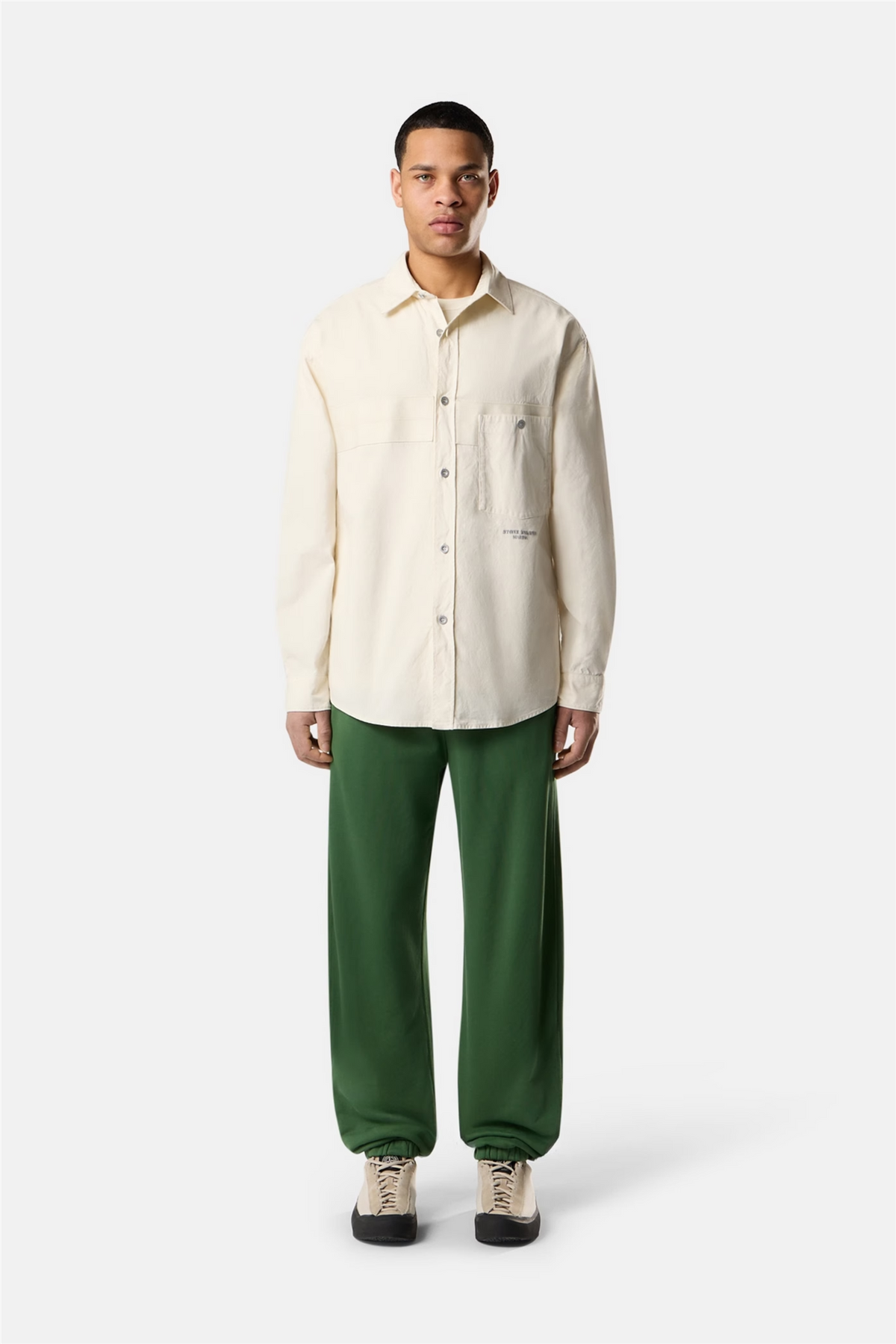 1200029 Regular-fit Overshirt With Stone Island Marina Embroidery Ivory
