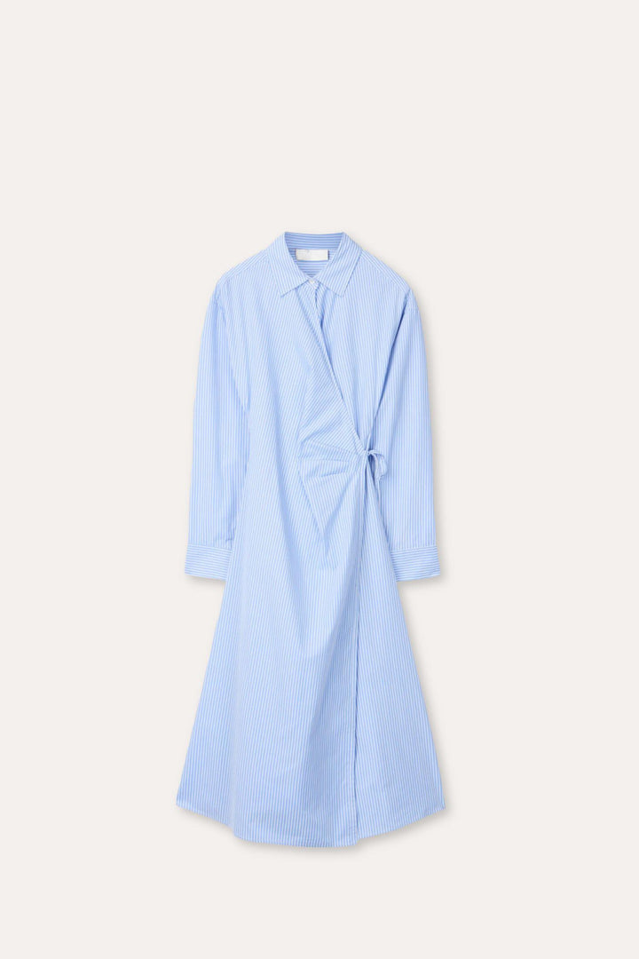 Wrap Shirt Dress- Blue and White