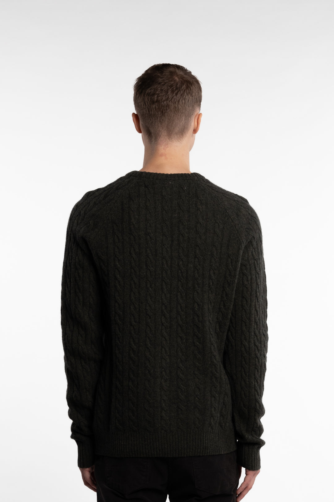 Lambswool Raglan Cable O-Neck Army