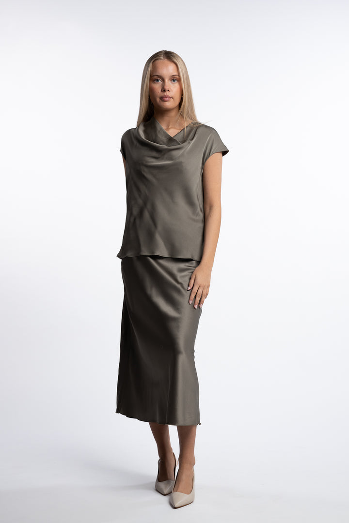 Hana Satin Skirt- Light military