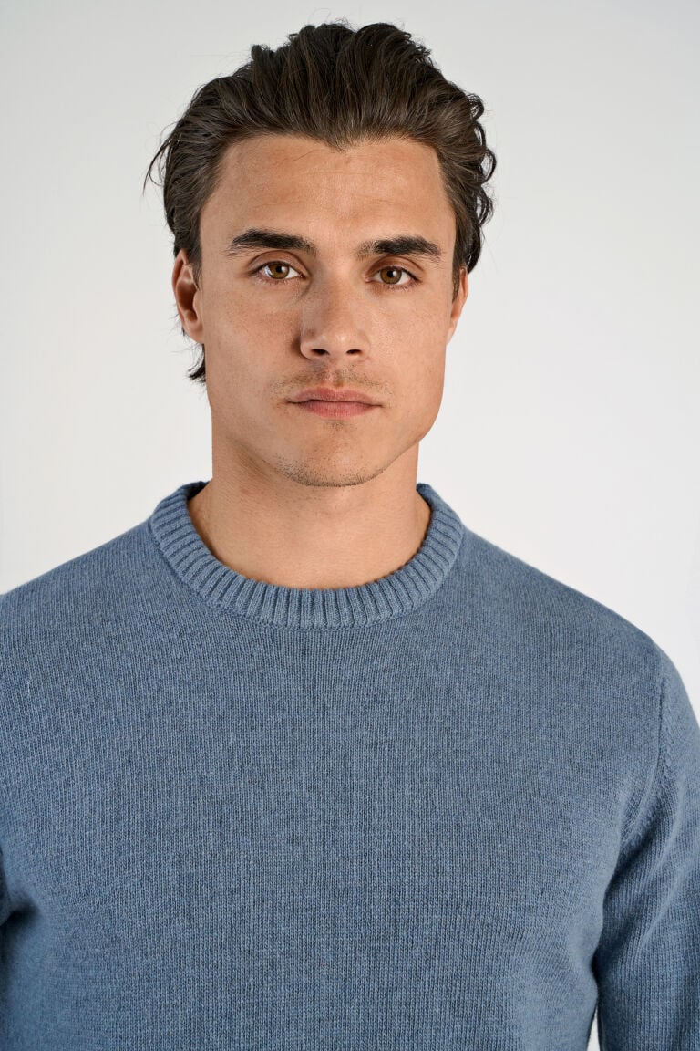 Lambswool O-Neck Knit Blue Ice Mel