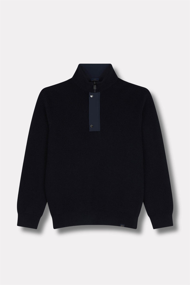 Bio Viscose Half Zip Sweater With Typhoon Details Navy