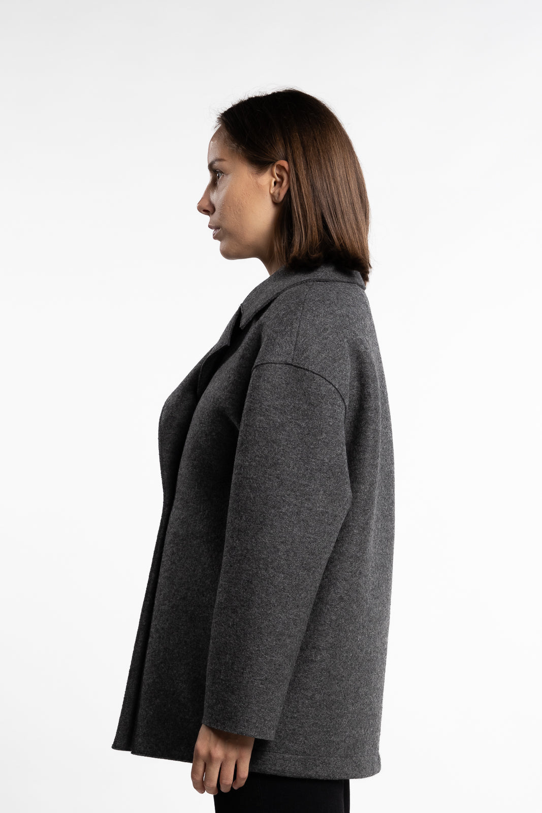 Dropped shoulder double breasted jacket pressed wool-  Middle grey