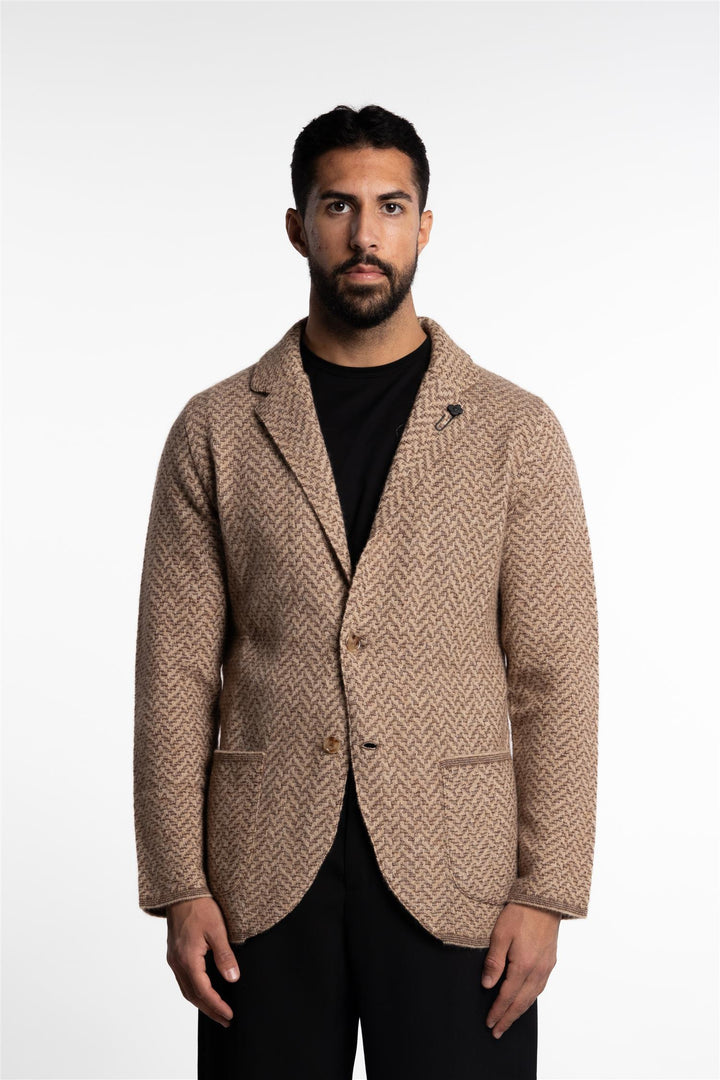 Knitted Herringbone Aplaca Blazer Beige