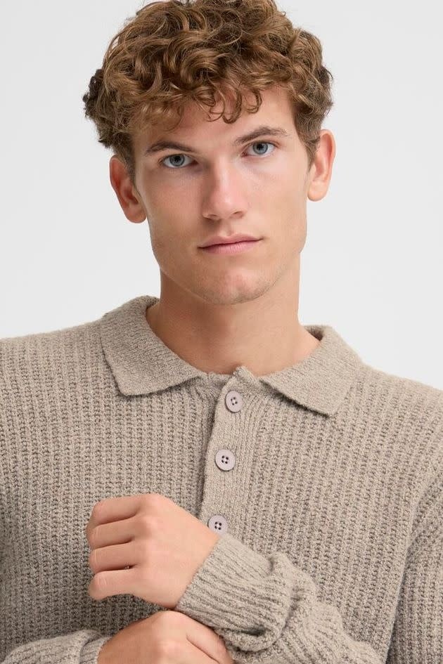 Gahn 1X1 Rib Polo Knit Steel Grey