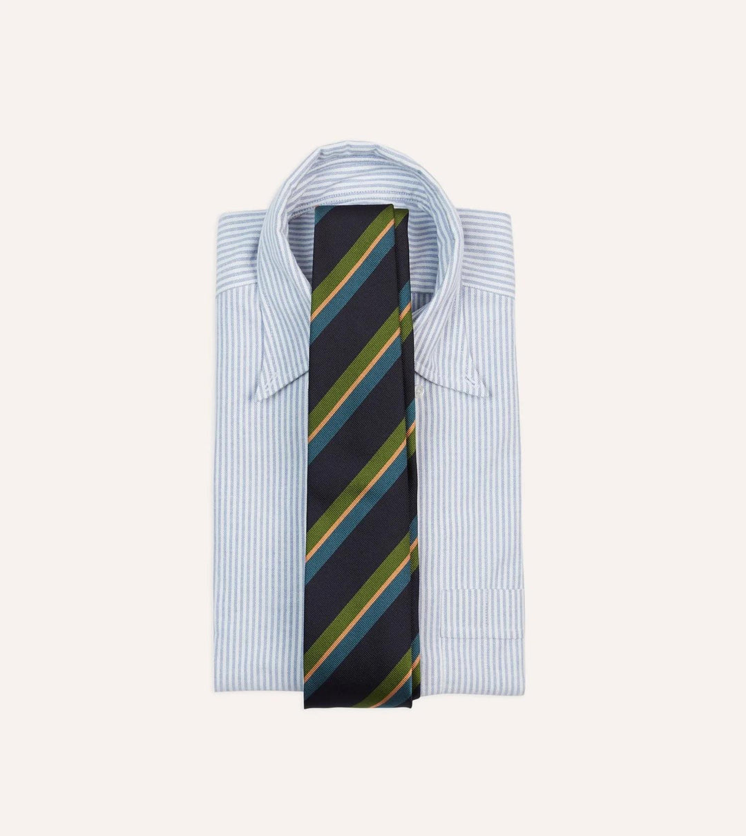 Sandwich Stripe Reppe Silk Tie Navy, Green & Blue