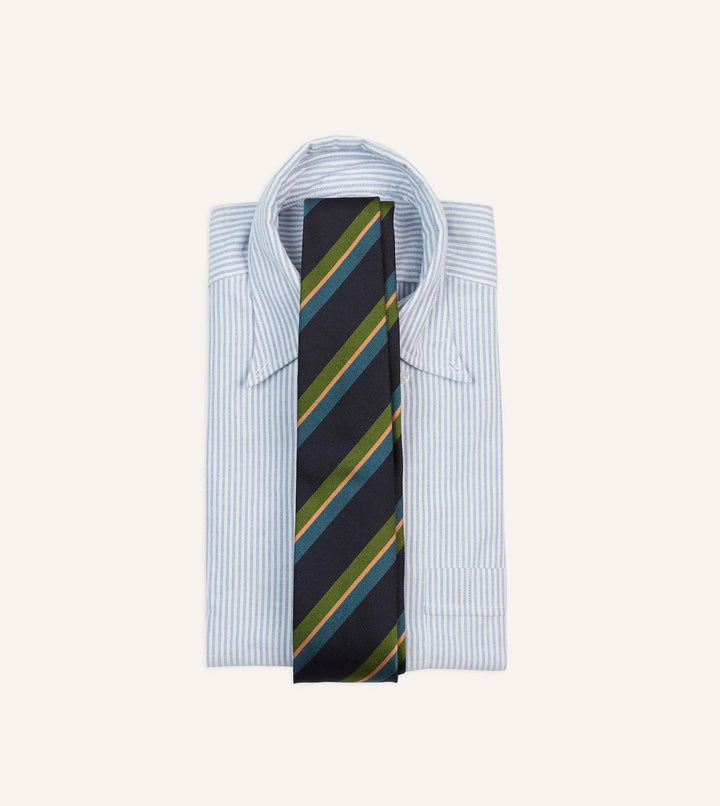 Sandwich Stripe Reppe Silk Tie Navy, Green & Blue