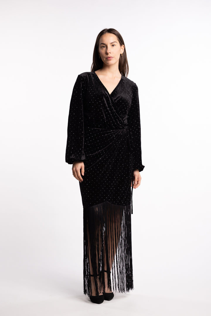 Sine Stud Velour Dress- Black