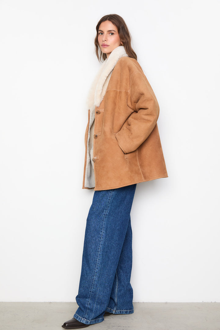 Melli Shearling Jacket- Camel Suede