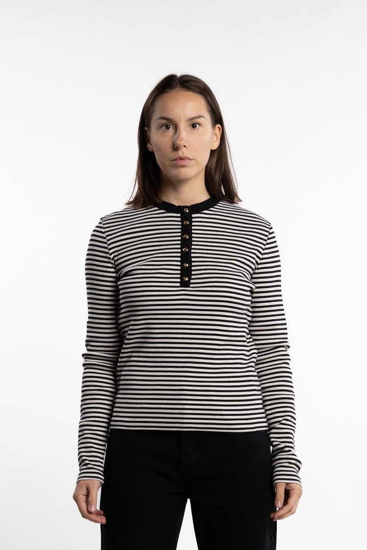 Alessia Long Sleeve Tee - Cream and Black Stripe