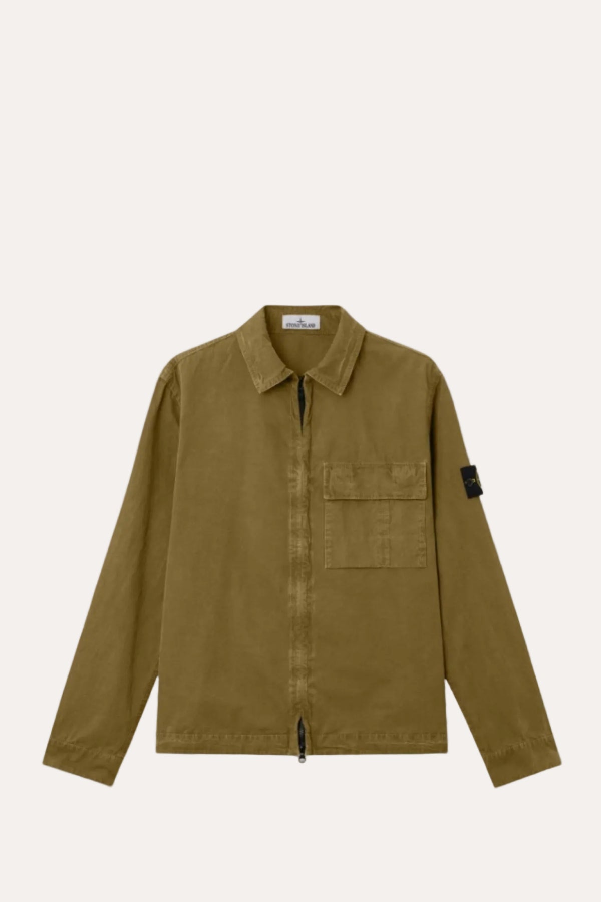 1200008 Regular-fit zip-up Overshirt With Pocket Military Green 'Old' Effect