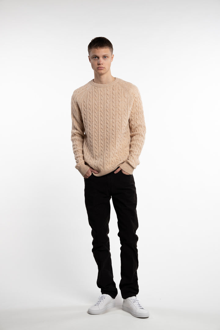 Lambswool Raglan Cable O-Neck Lt Sand