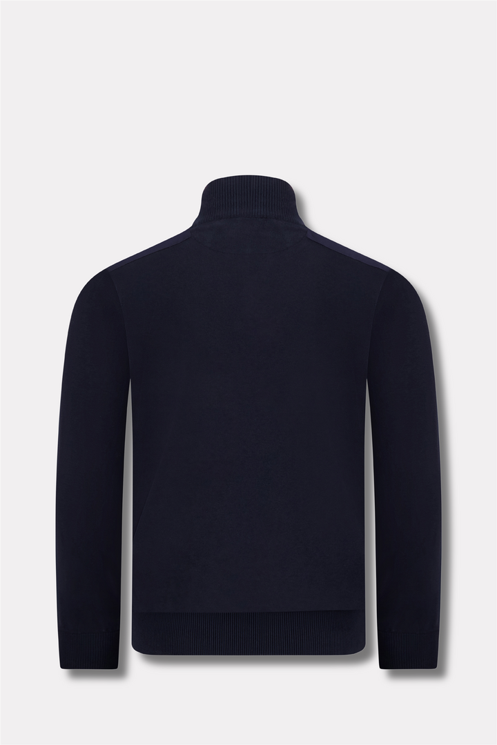 Knitted Silk/Cotton Zipped Sweater Navy