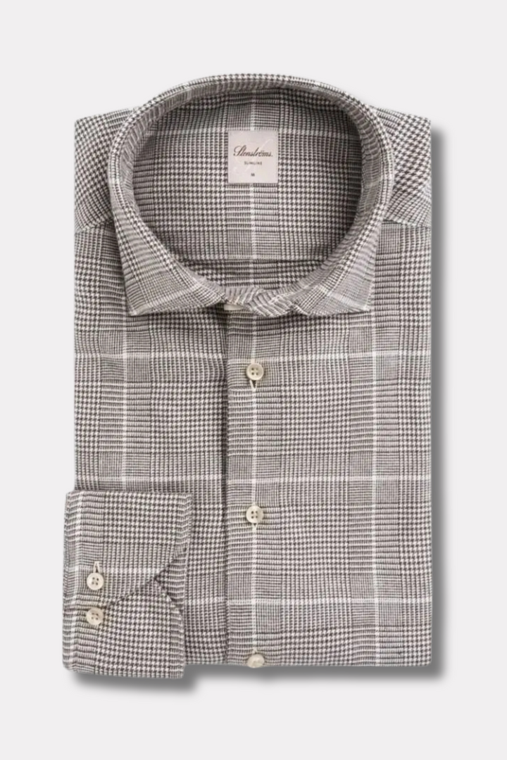 Slimline Flannel Shirt Brown Houndstooth Check