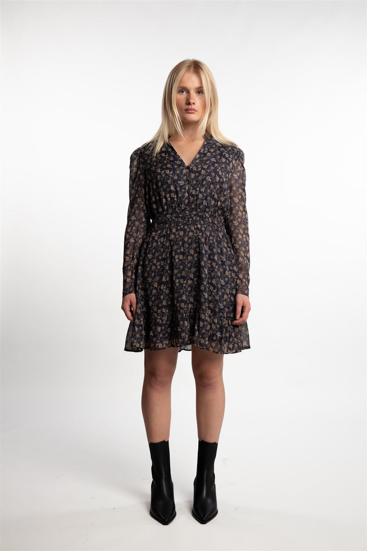 Eira Dress- Navy Dahlia Print