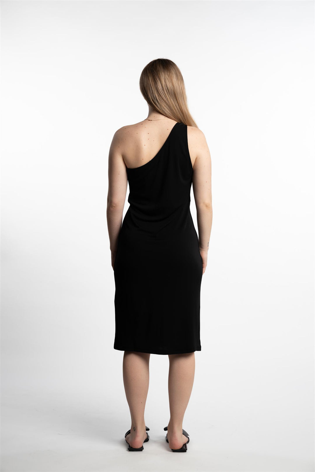 One Shoulder Jersey Dress- Black