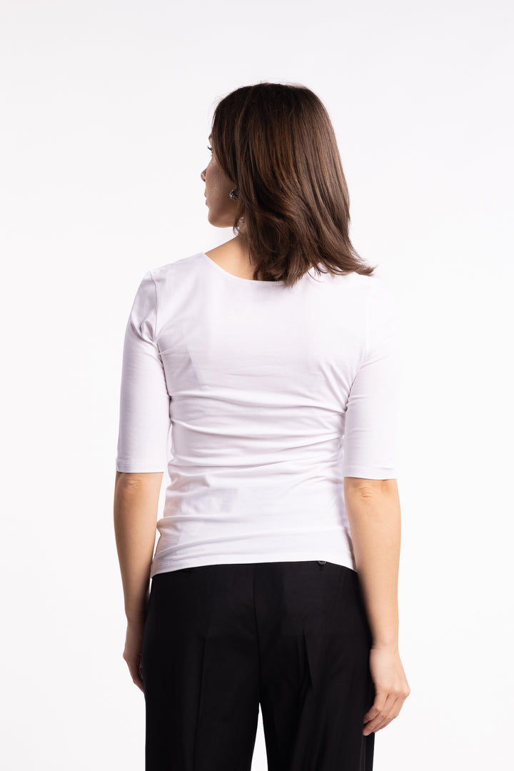 Cotton Stretch Scoop Neck Top- White