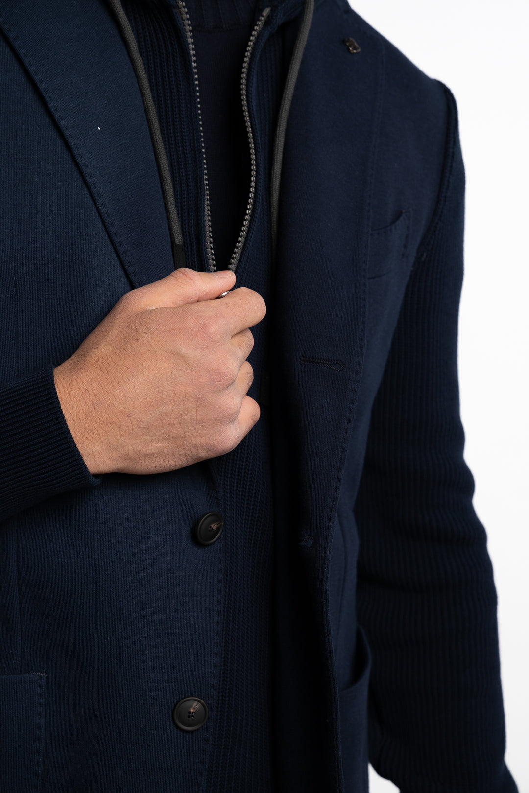 Knitted Hooded Cotton Blazer Navy Blue