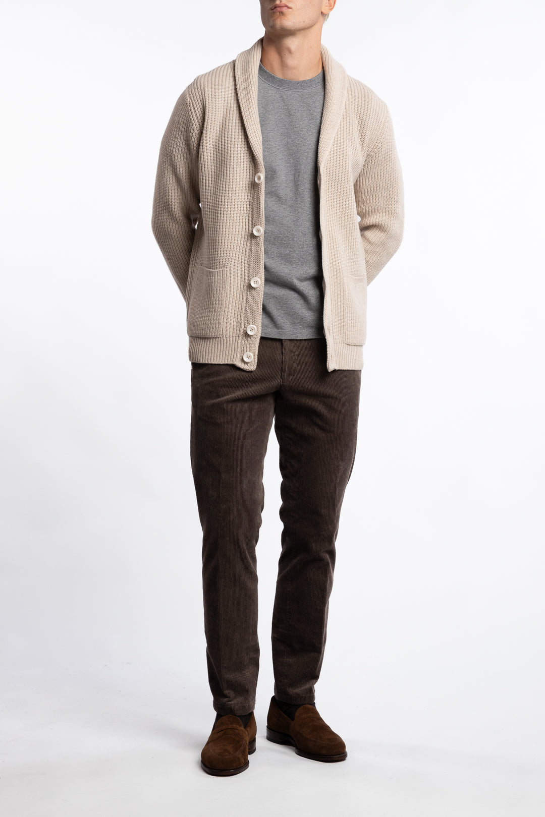 Shawl Collar Wool Cardigan Beige