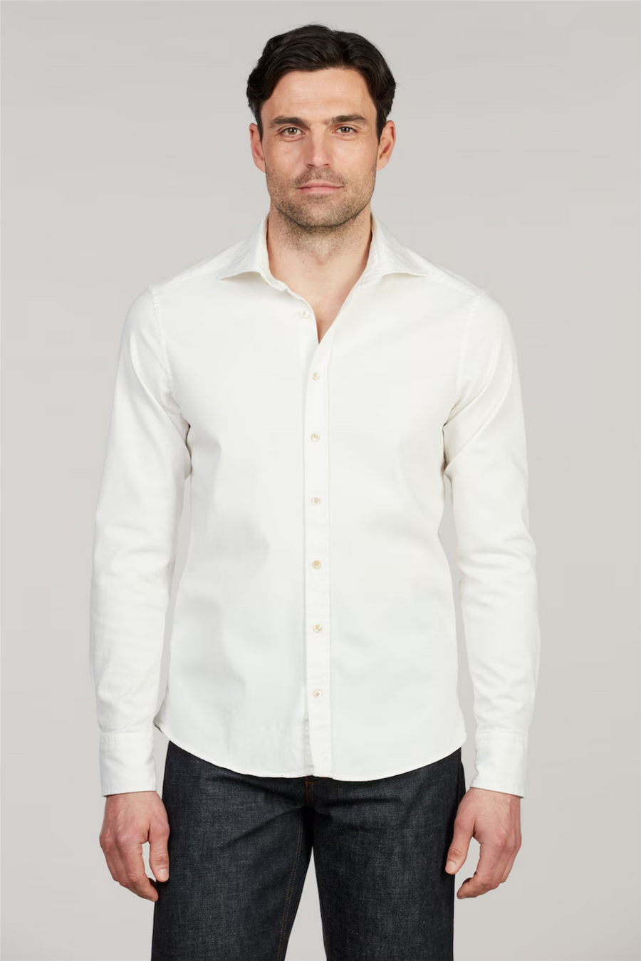Casual Denim Stretch Shirt Off White