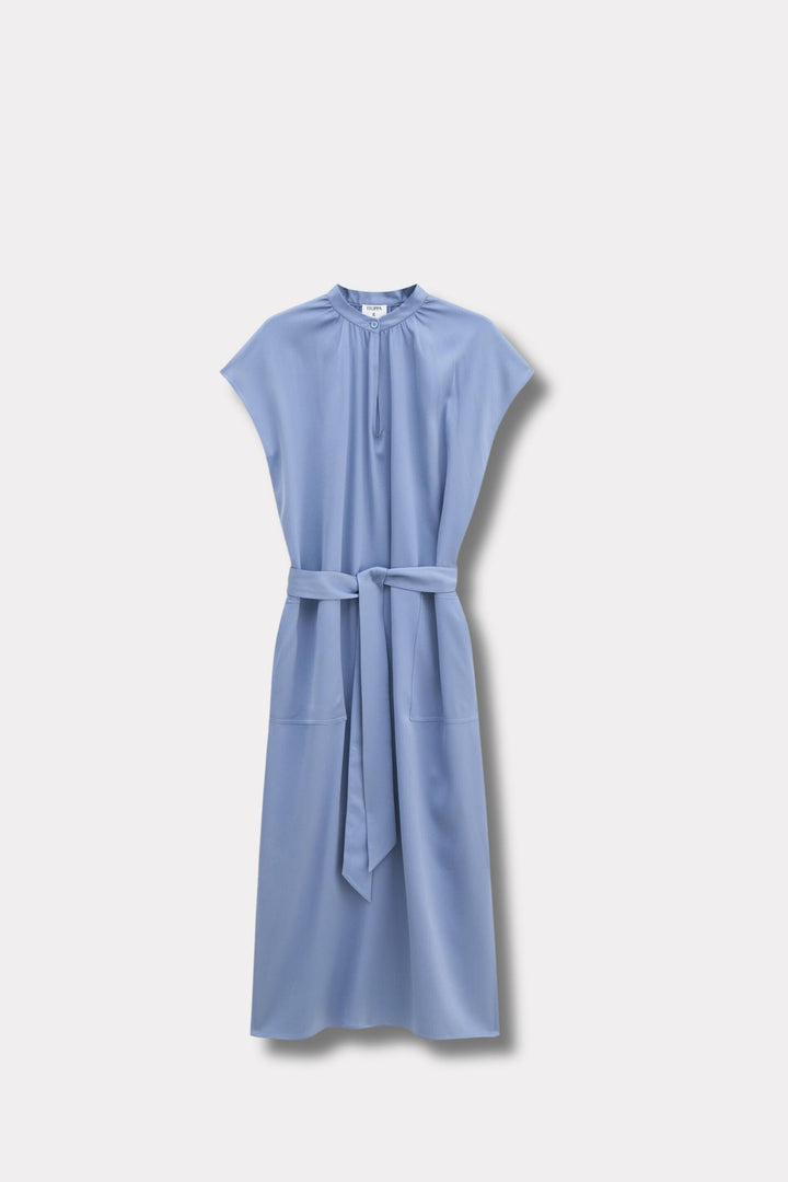 Belted Stand Collar Dress- Air