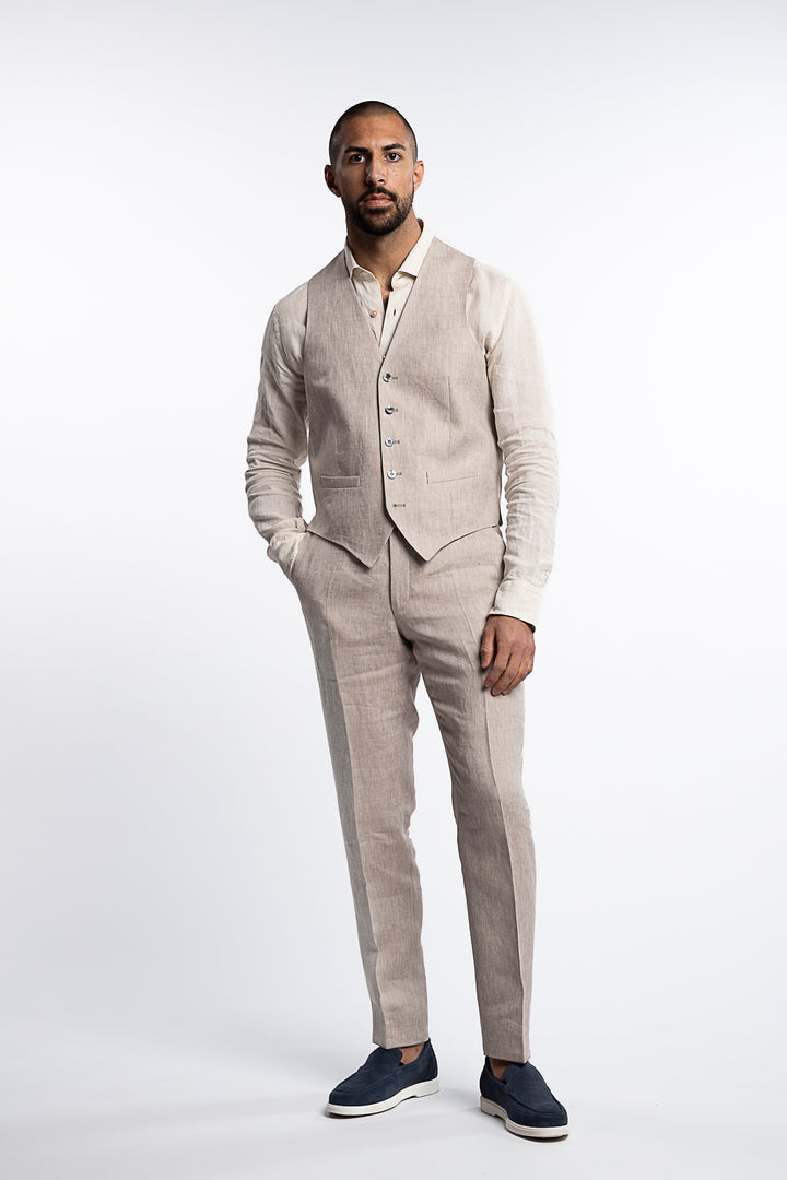 Carlo Regular Fit Linen Waistcoat Trench Beige