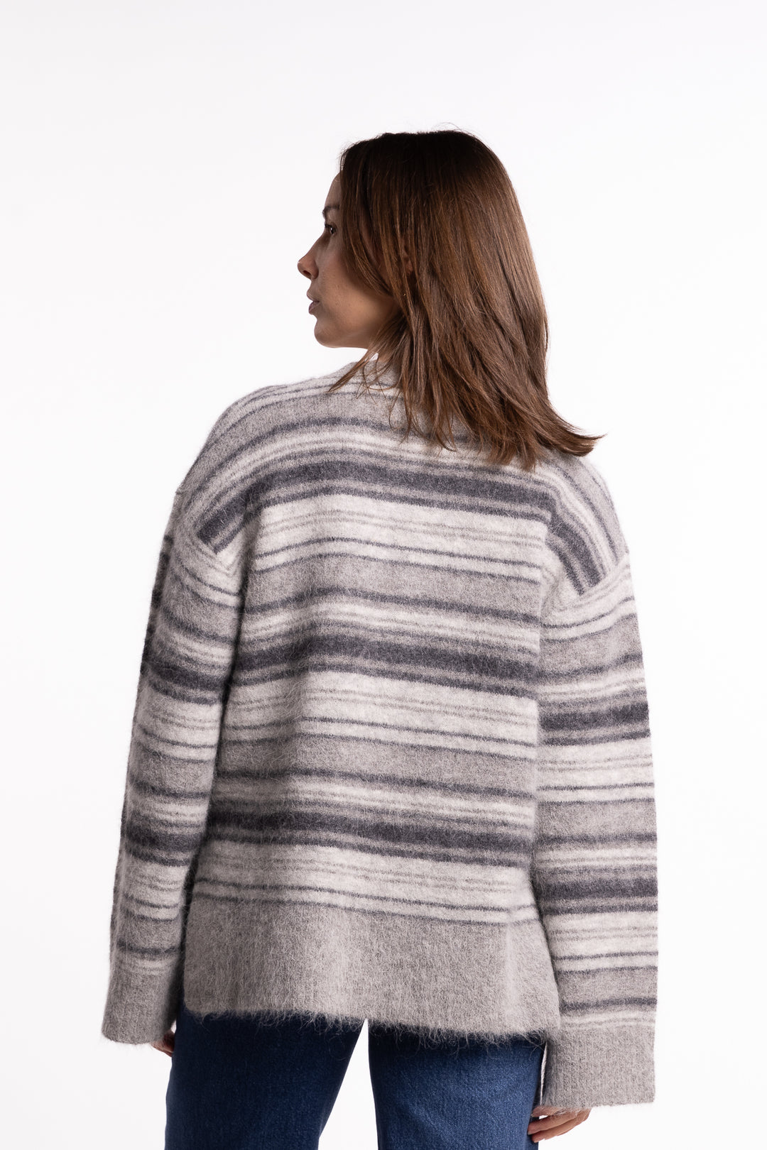 Fluffy Stripe Cardigan - Grey Stripe