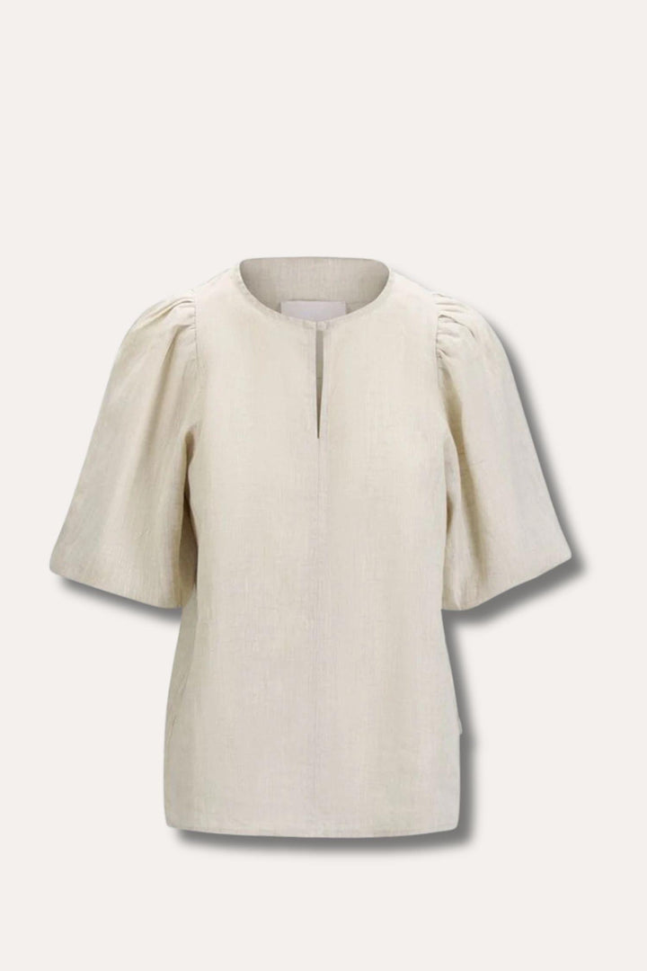 Anna Linen Top- Beige Melange