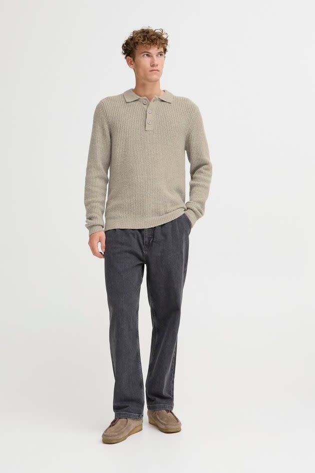 Gahn 1X1 Rib Polo Knit Steel Grey