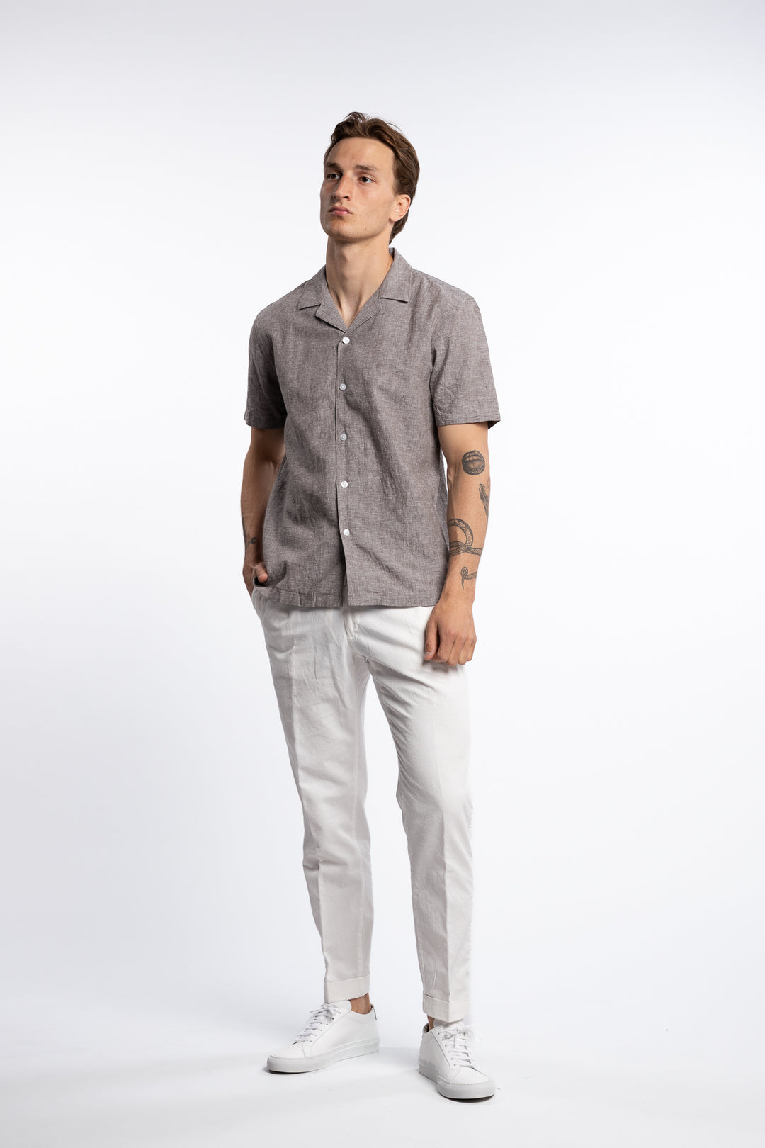 Casual Linen Blend Resort S/S Dk Stone
