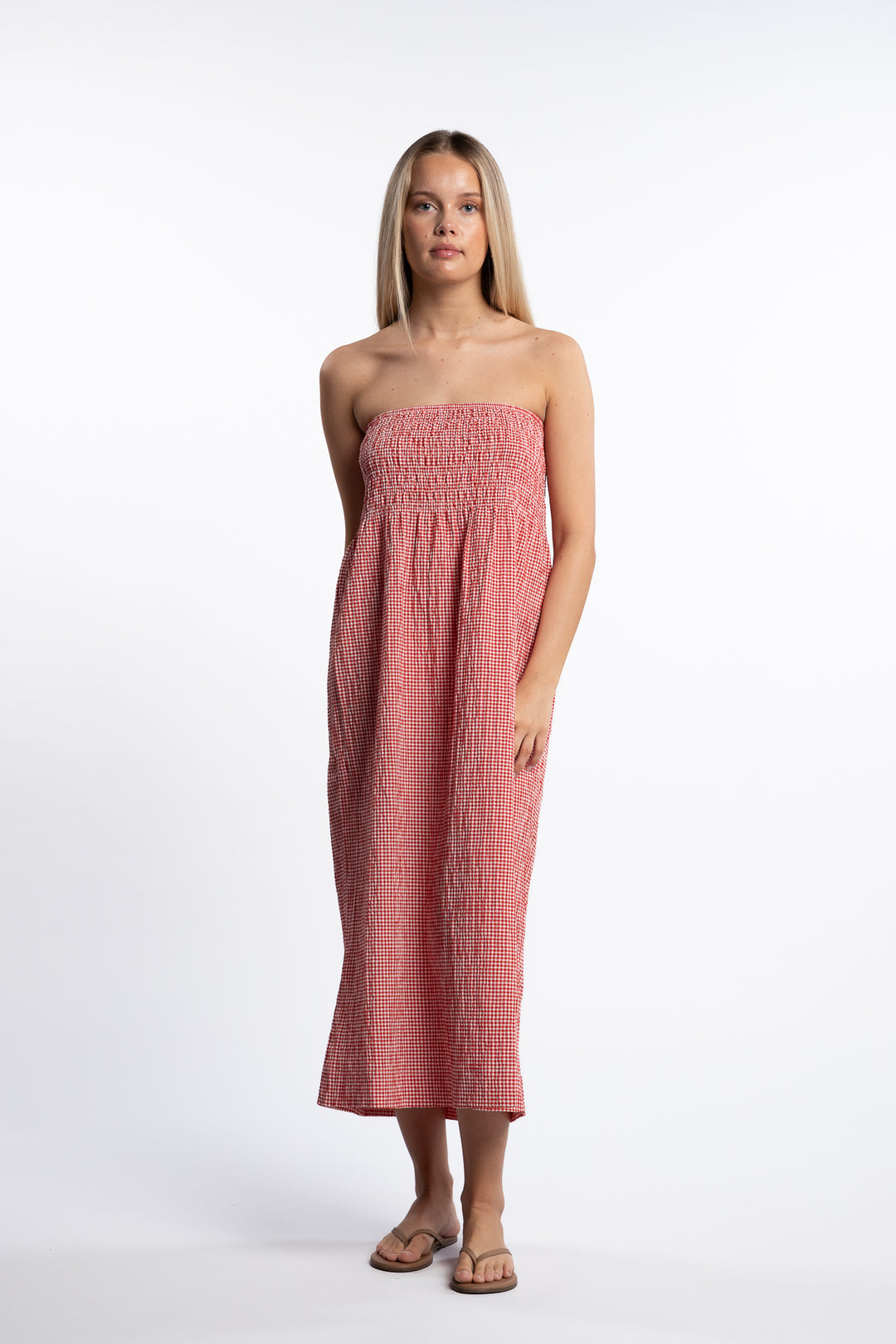 Indiana long smock skirt - Poppy Red Checked