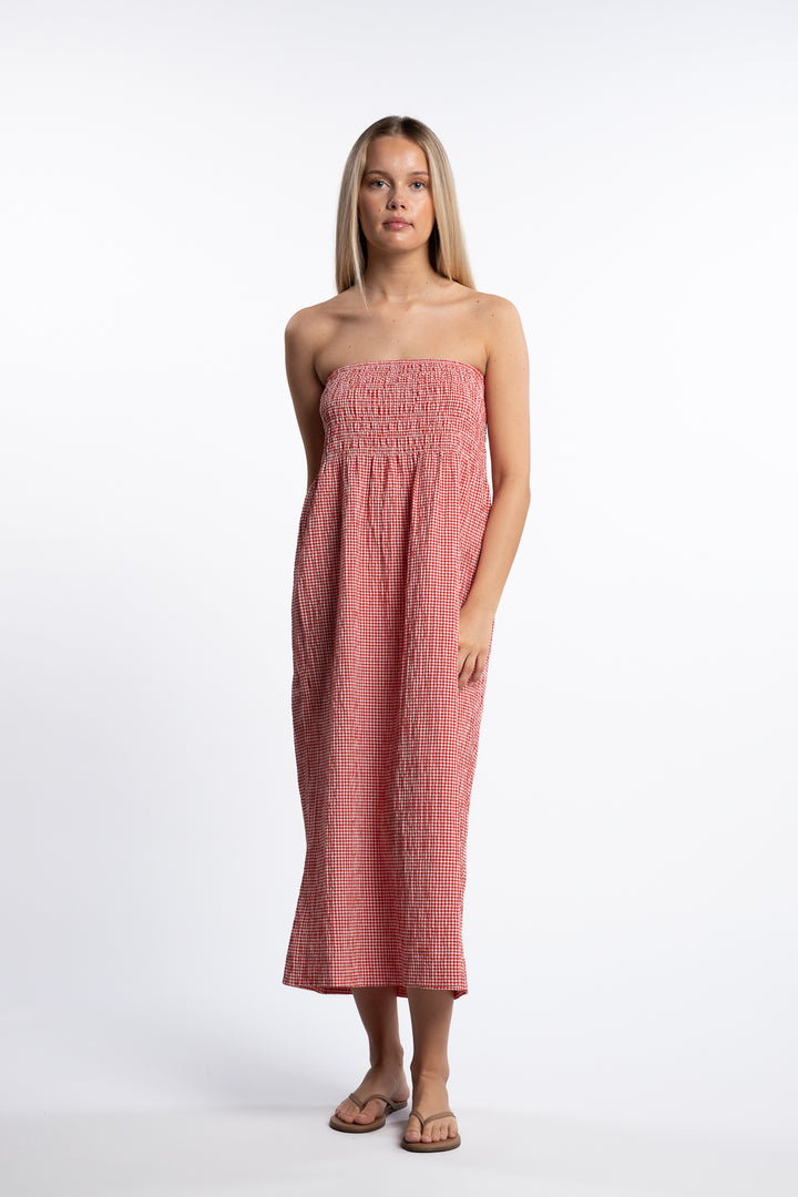Indiana long smock skirt - Poppy Red Checked