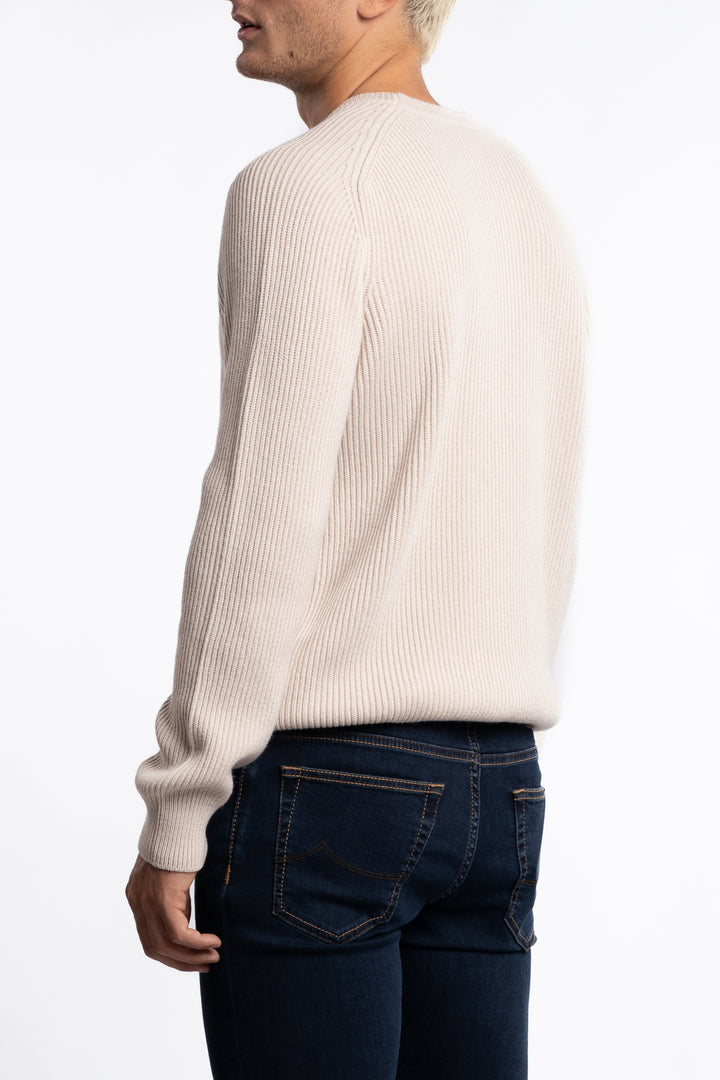 Fisherman´s Rib Virgin Wool Crew Neck Beige