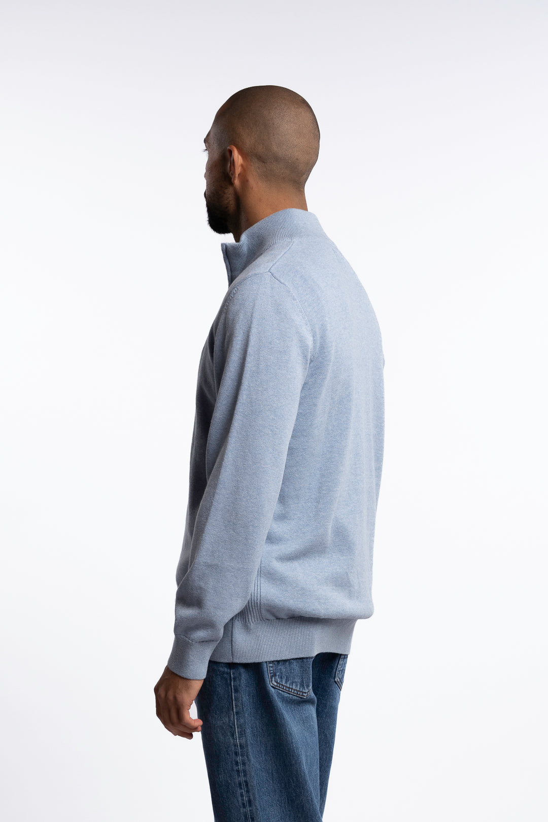 Cotton Half Zip Knitted Jumper Light Blue