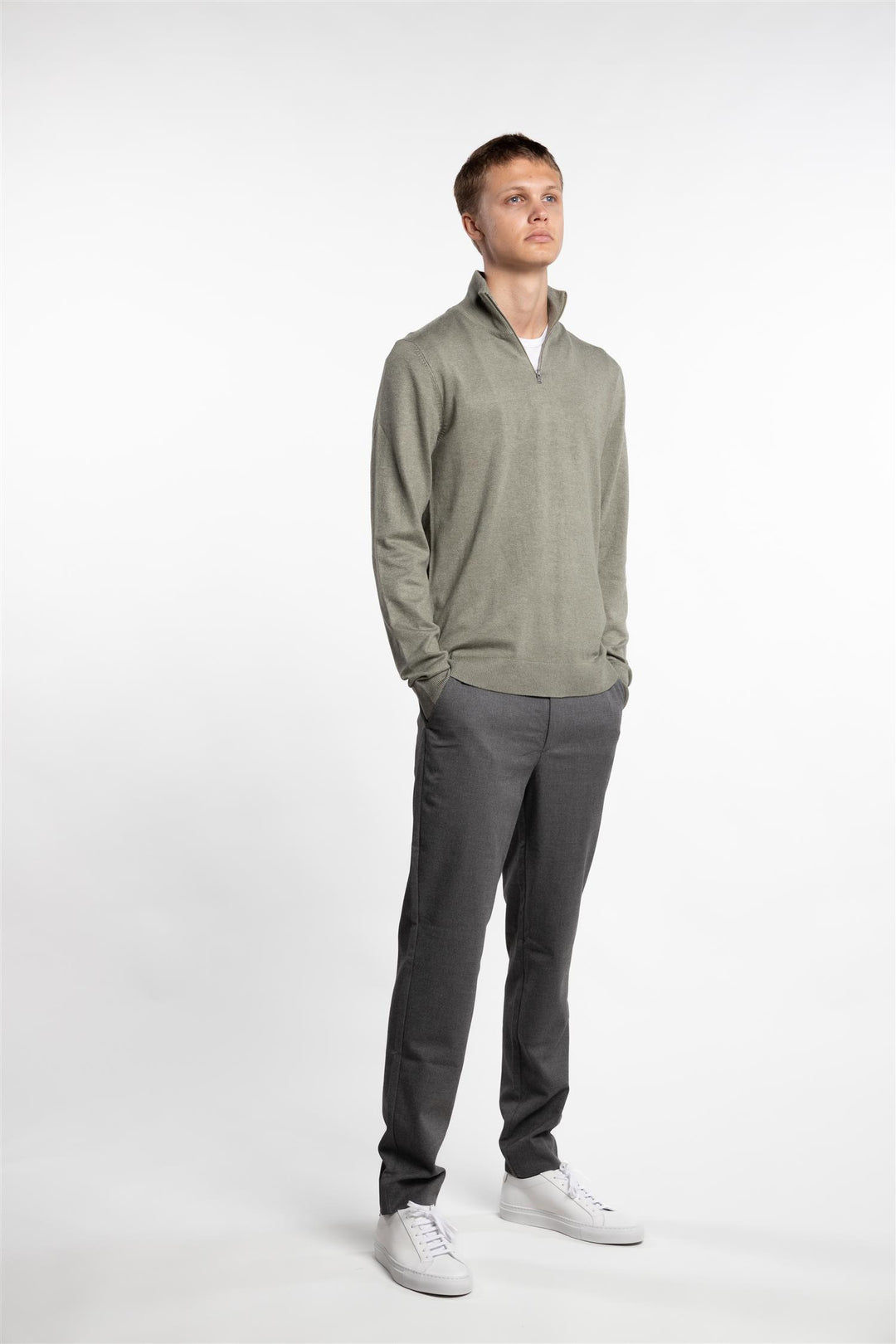 Half Zip Mélange Knit Dusty Light Army Mel