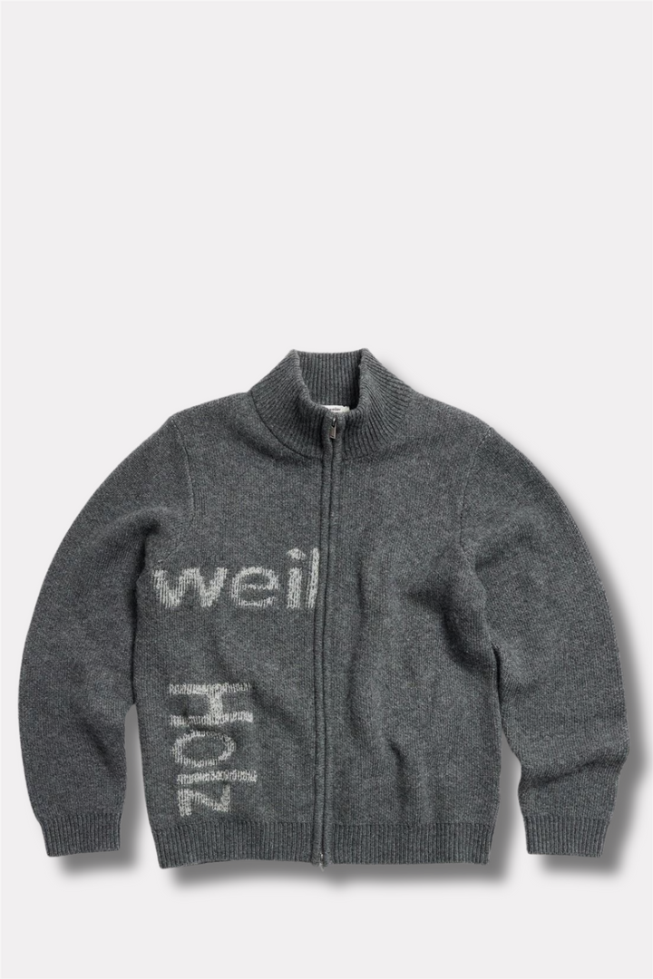 Haza Logo Zip Cardigan Dark Grey Mix