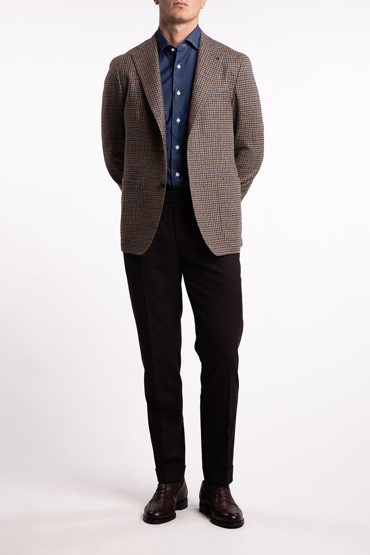 Virgin Wool/Cashmere Slim Fit Blazer Brown Houndstooth
