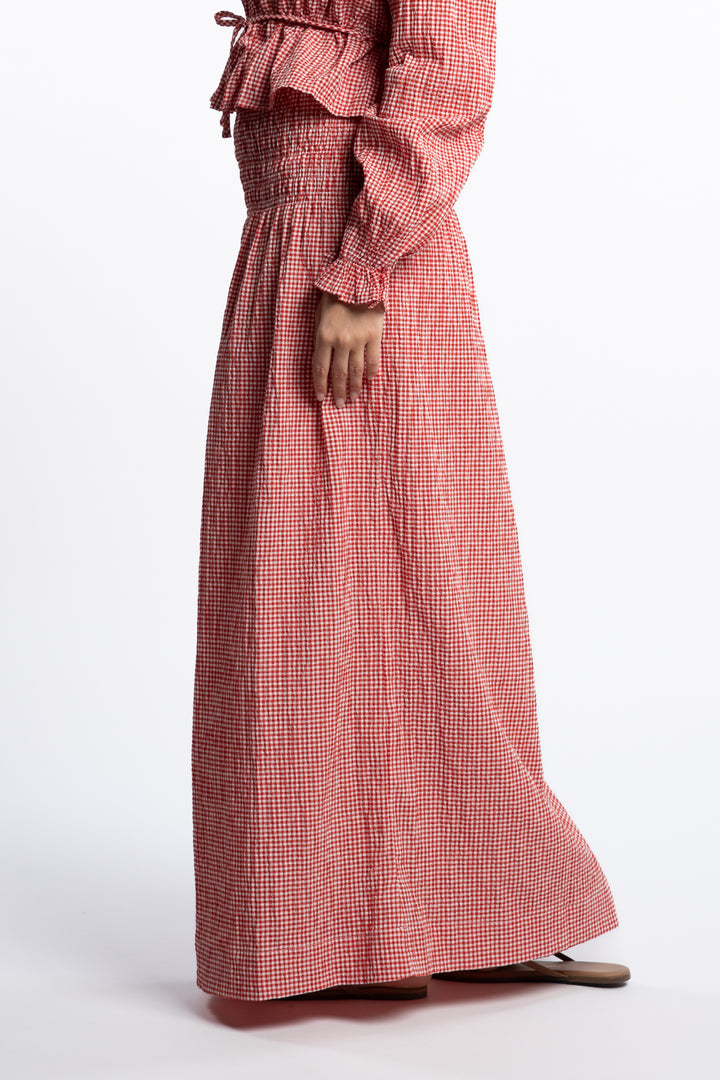 Indiana long smock skirt - Poppy Red Checked
