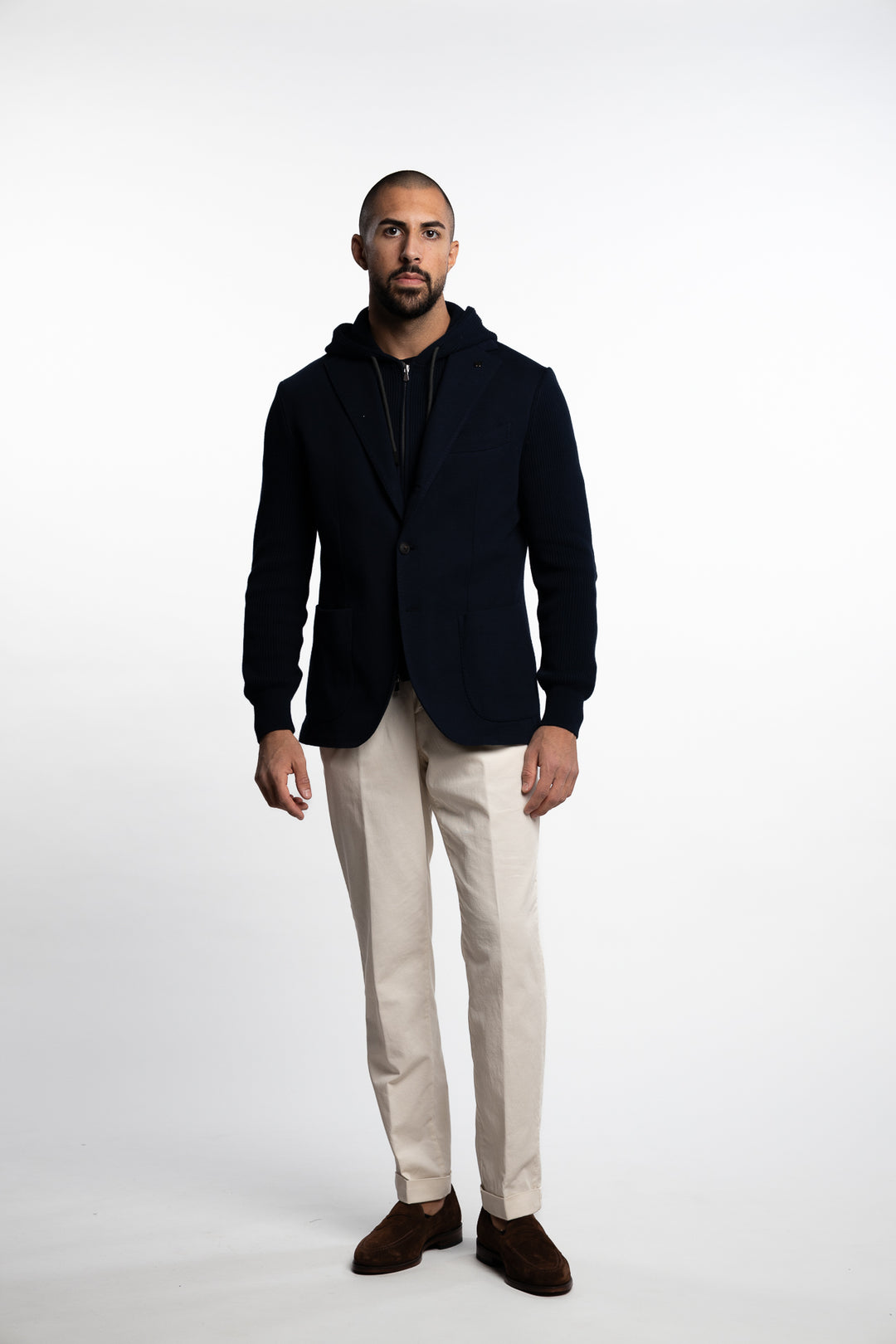 Knitted Hooded Cotton Blazer Navy Blue