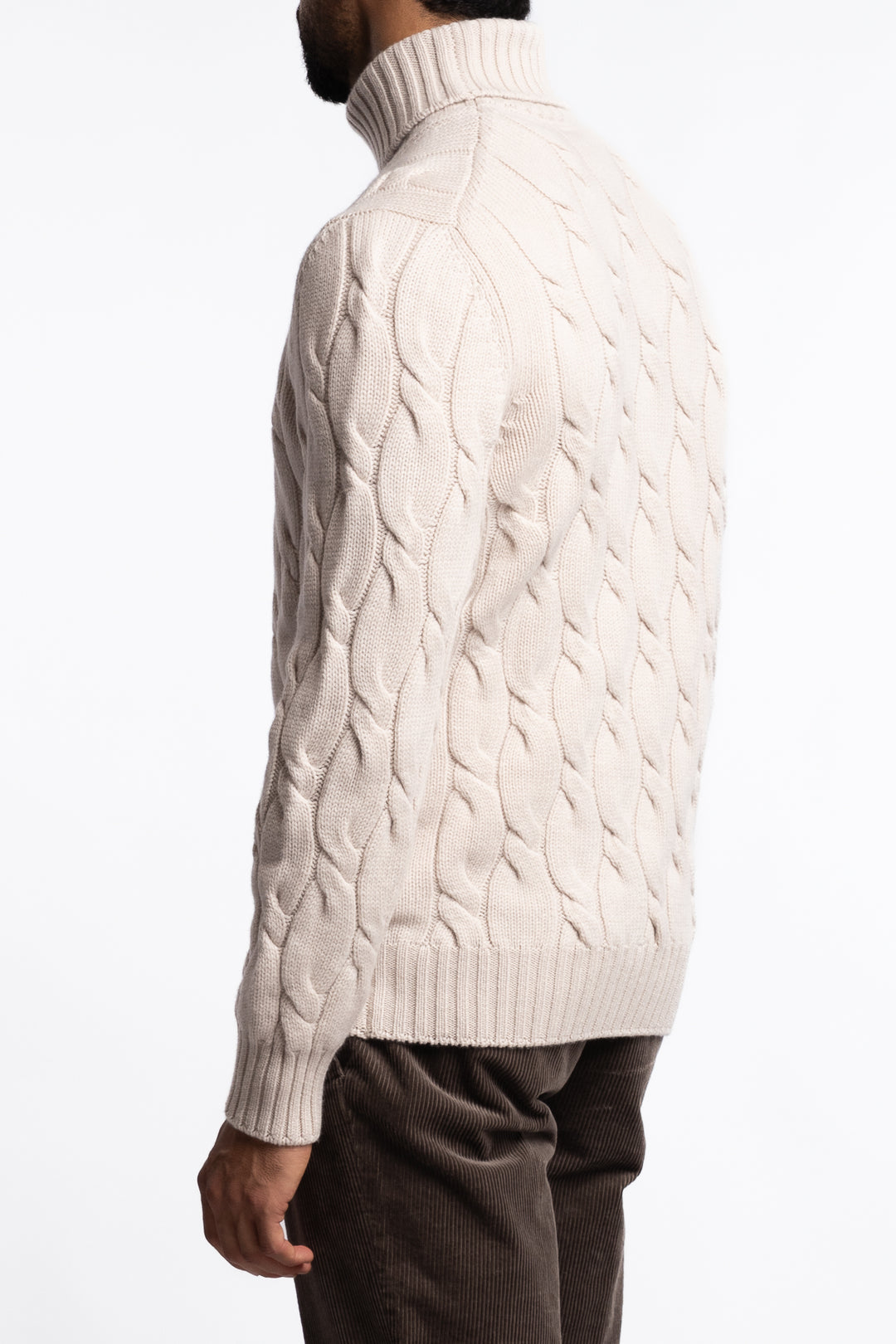 Cabled Virgin Wool Turtleneck Beige