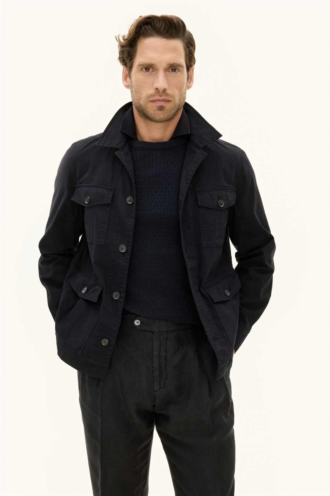 Regular Fit Safari Overshirt Bomullstwill Navy