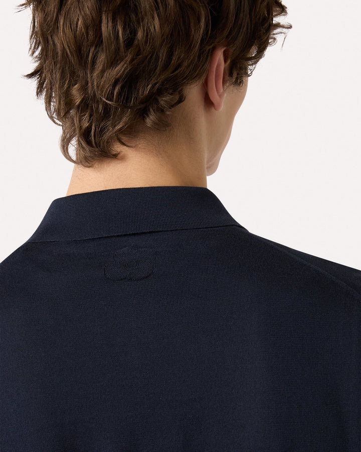 Knitted Cotton Polo Shirt Blue